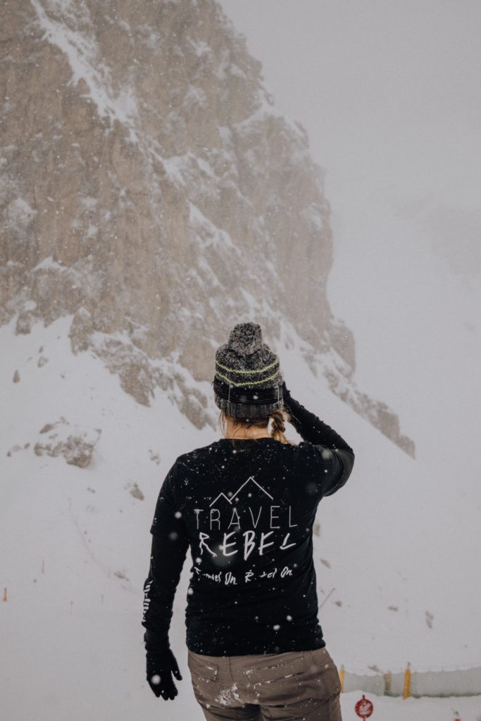 Silke TravelRebel in the Dolomites - TravelRebel sustainable shirt