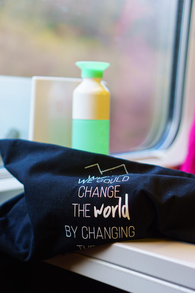 Dopper and reusable TravelRebel totebag on the train to France