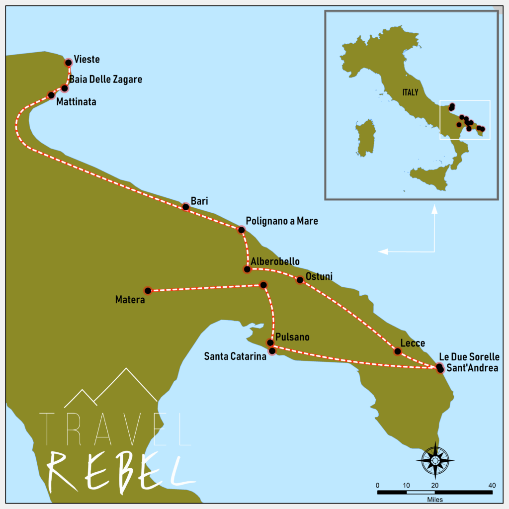 Kaart roadtrip Puglia - Italië